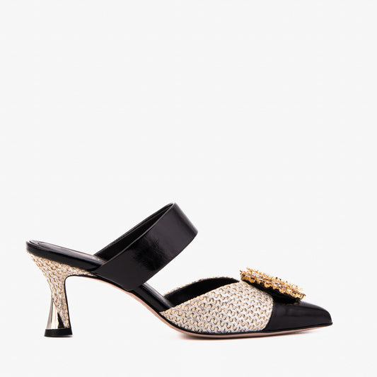The Valencia Black & Cream Jewel Heel Women's Mule Sandal