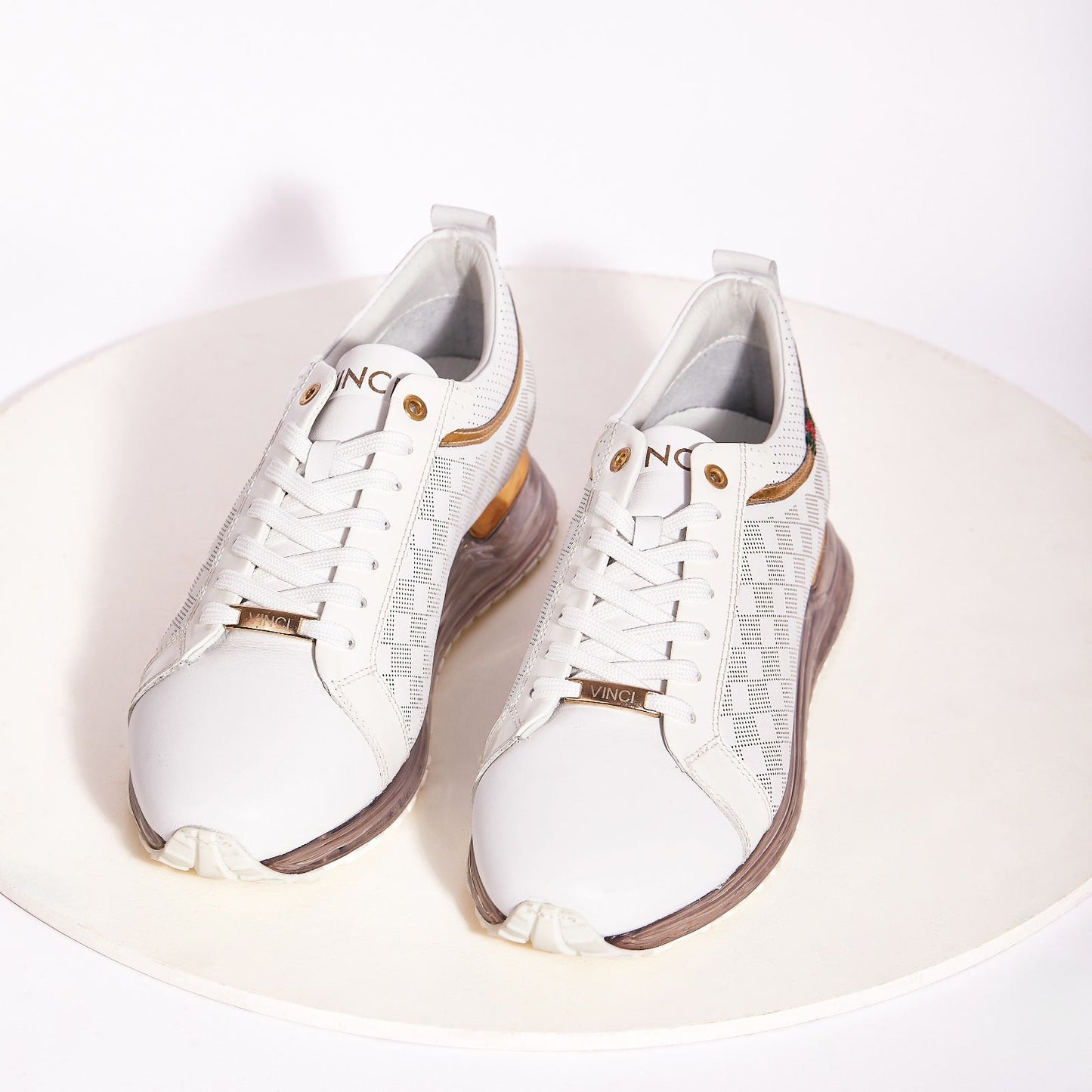 The Cenova White & Gold Leather Men Sneaker
