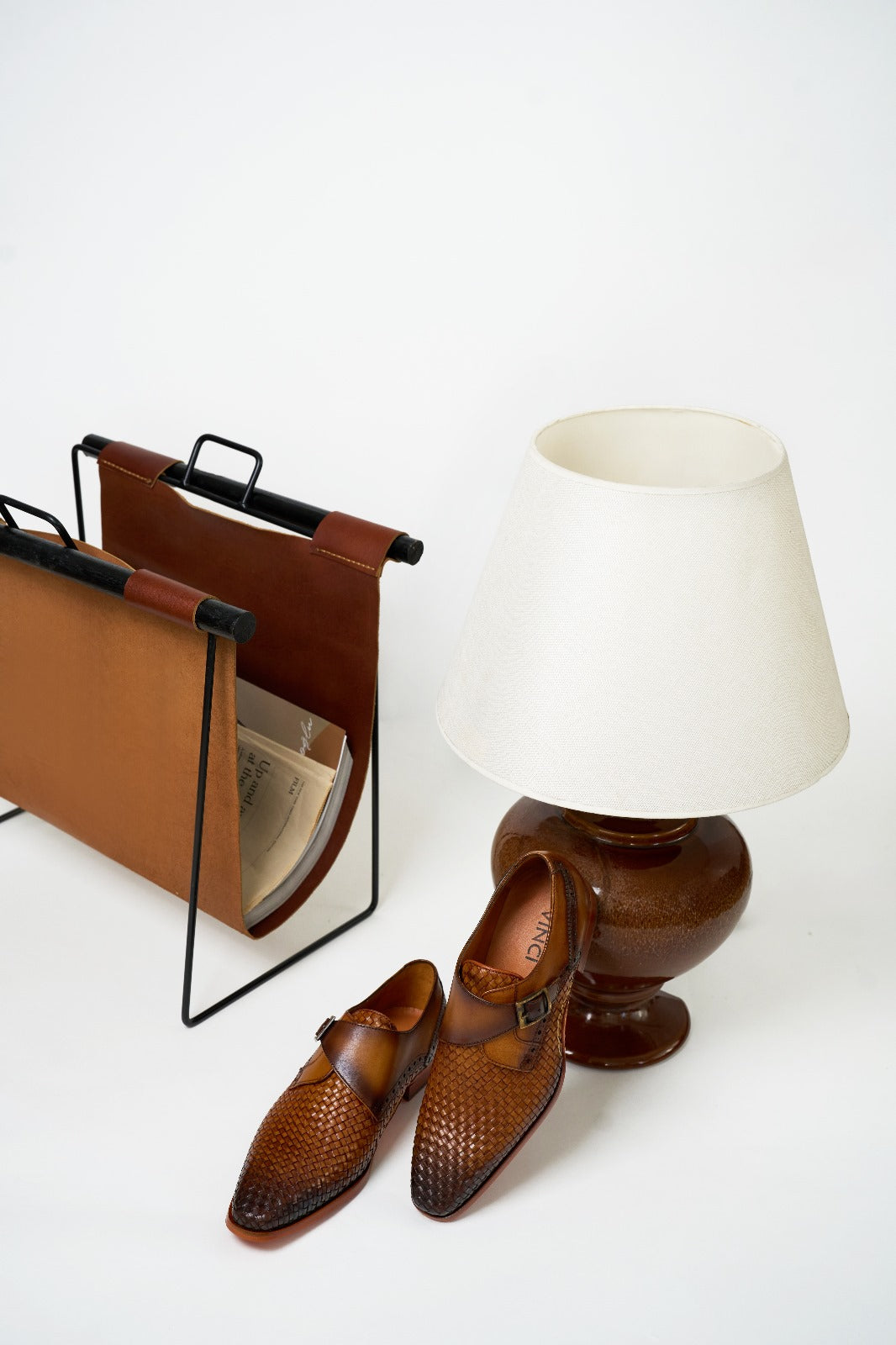 The Rolls  Woven Tan Leather Single Monk Strap  Handmade Men Shoe