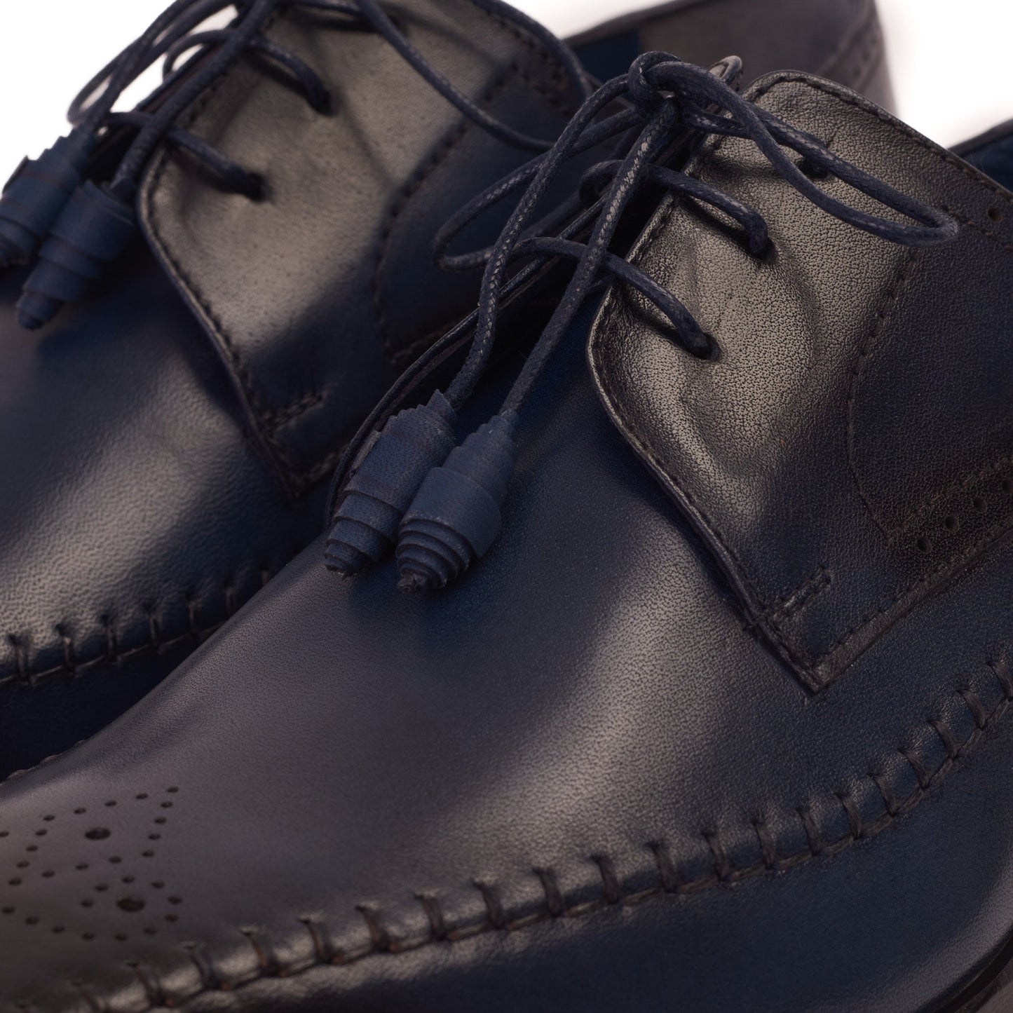 The Moon Navy Blue Leather Derby Men  Shoe