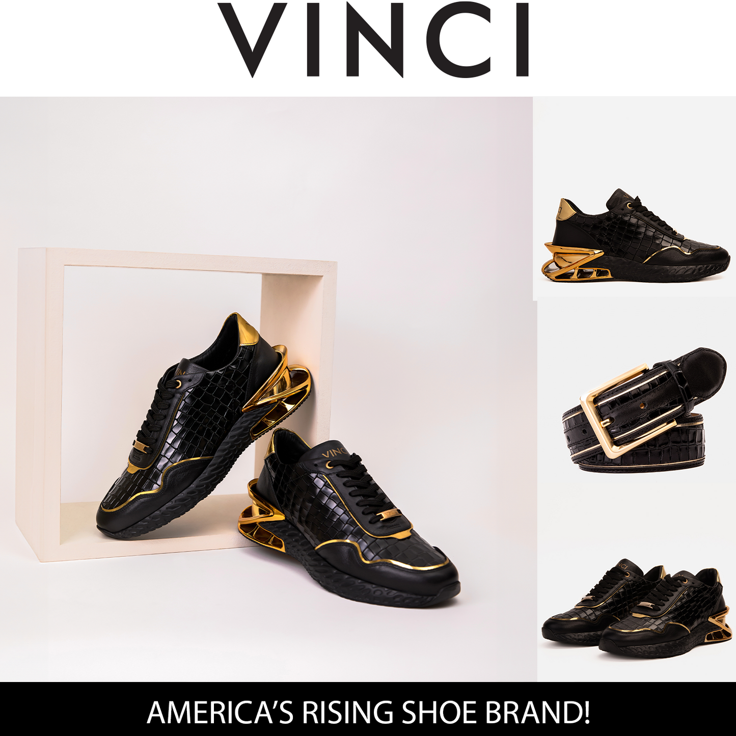 The Bellagio Black & Gold Leather Men Sneaker