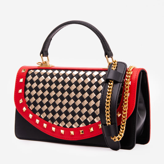 The Dosso Black and Gold Handwoven Leather Handbag