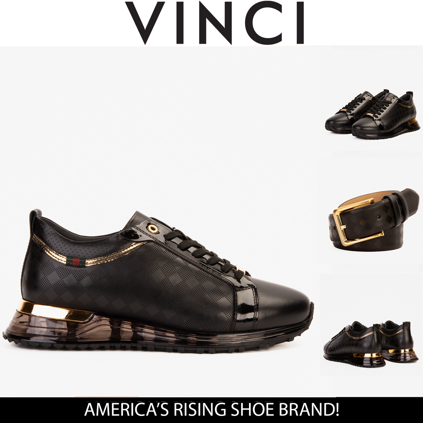 The Cenova Black & Gold Leather Men Sneaker