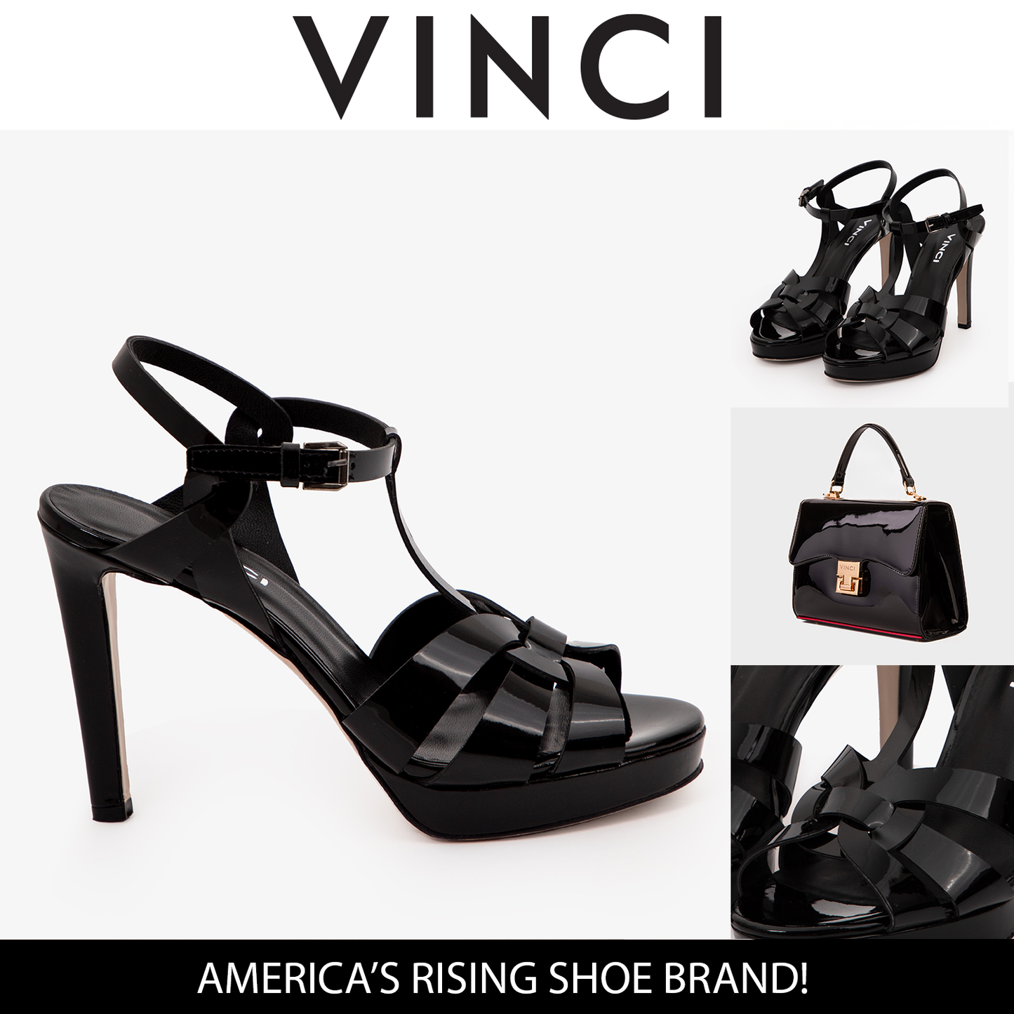 The Parisian Black Patent Leather T-Strap Platform Heel Women Sandal