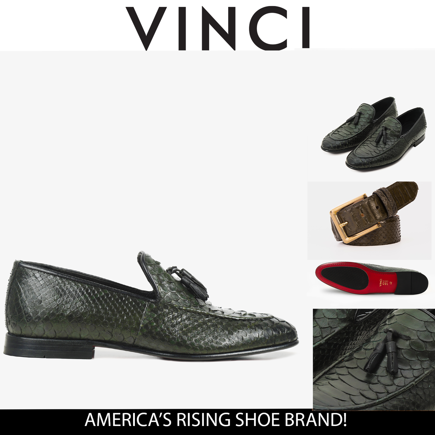 The Bethesda Green Pyhtn Skin Leather Tassel Loafer Men Shoe