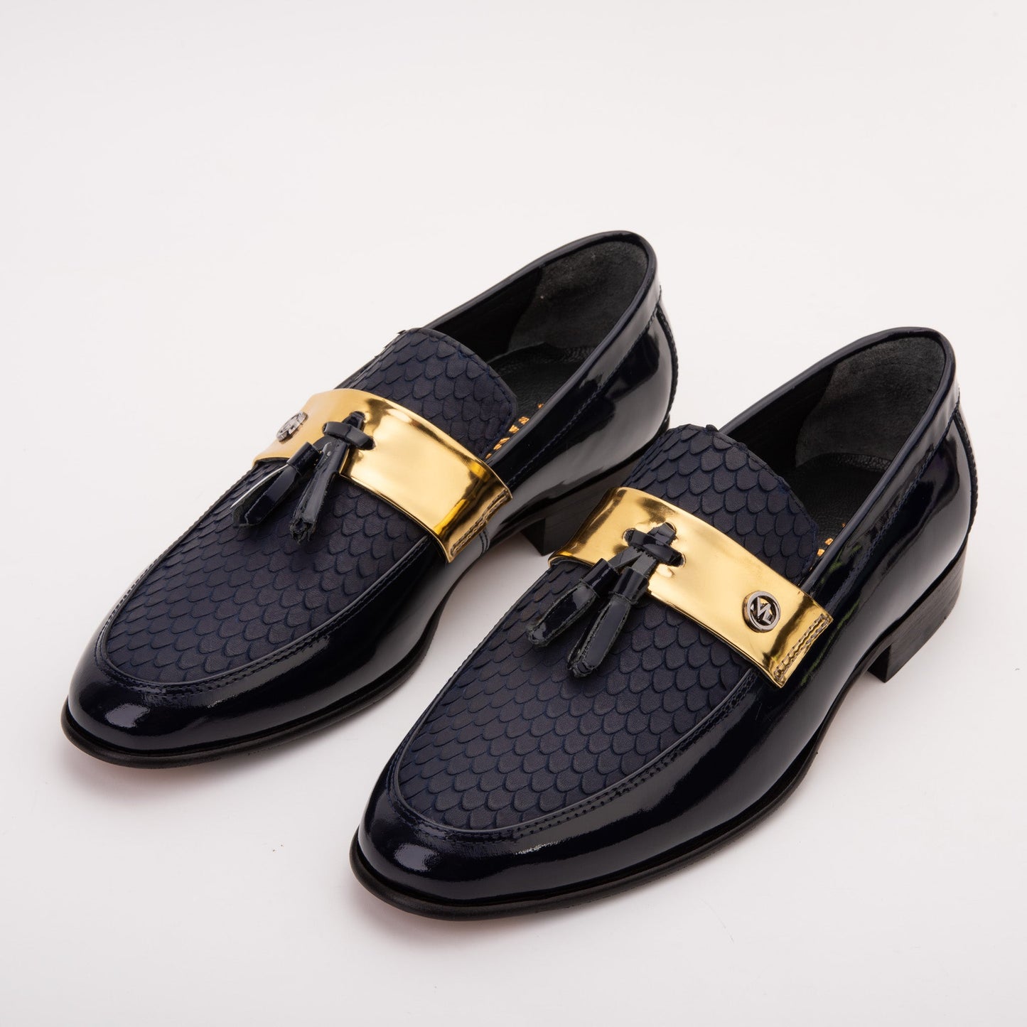 The Imperial Navy Blue & Gold Leather Men Dress Shoe