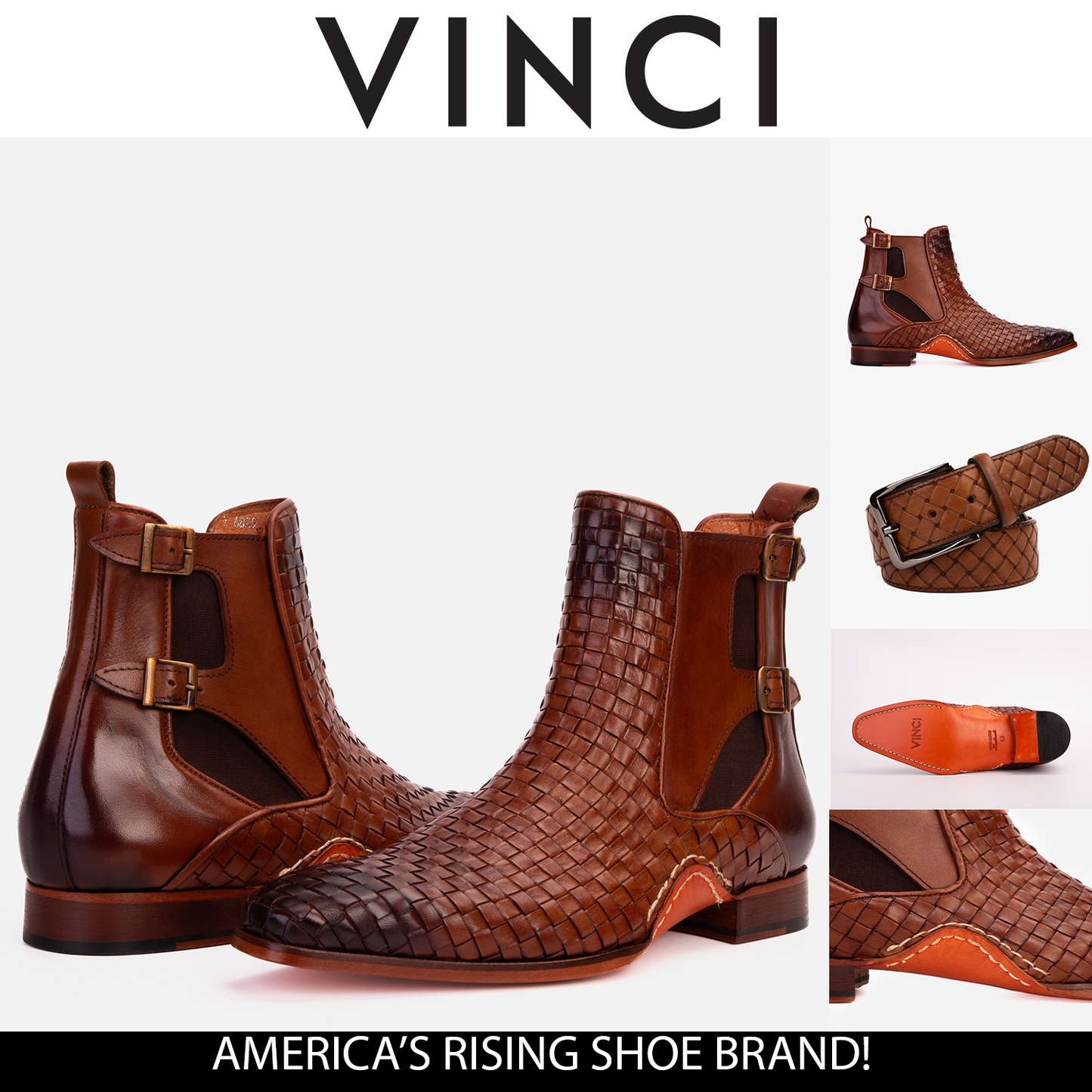 The Rolls Boot Woven Tan Leather Double Monk Strap Handmade Men Shoe