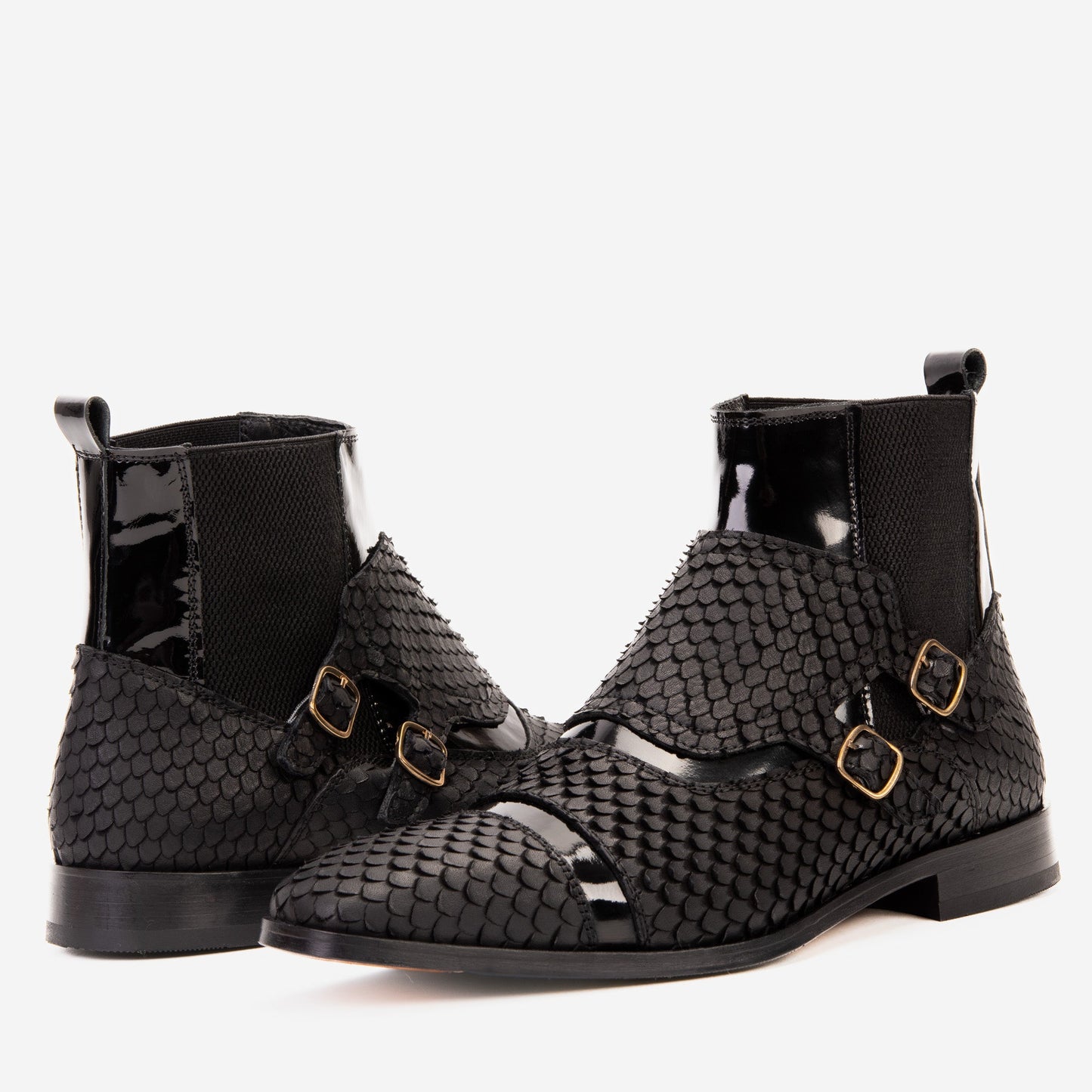 The Orion Black Snakeskin Pattern Leather Double Monk Strap Men Boot